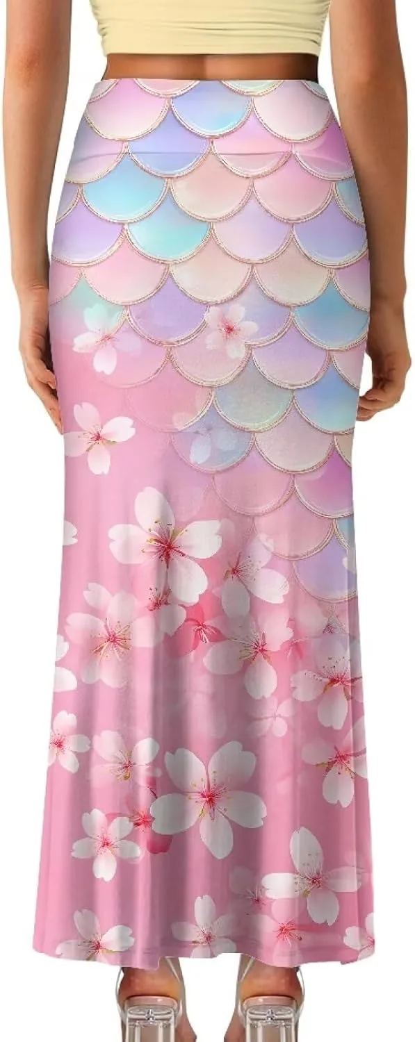 Skirts for Women Elastic Fishtail Bodycon Long Skirt High Waist A-Line Maxi Long Skirts Vacation Skirt for Lady