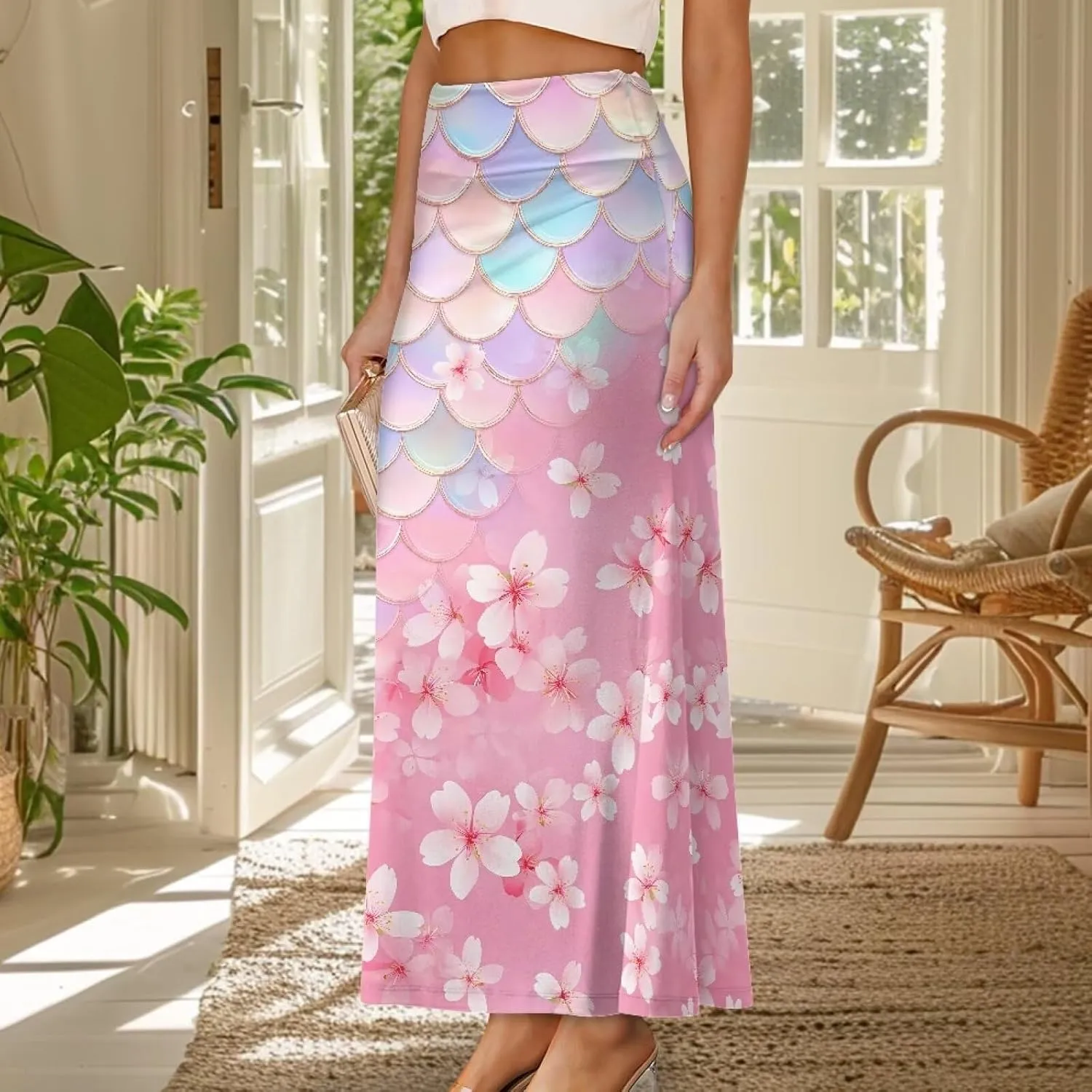 Skirts for Women Elastic Fishtail Bodycon Long Skirt High Waist A-Line Maxi Long Skirts Vacation Skirt for Lady
