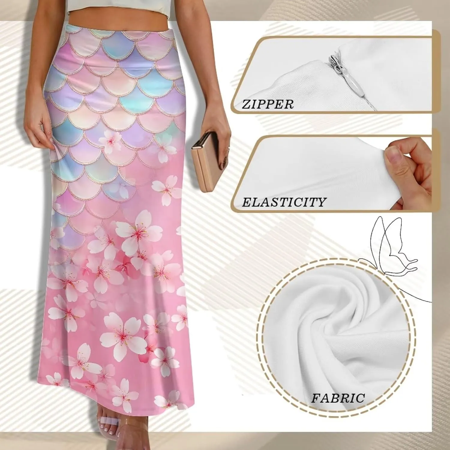 Skirts for Women Elastic Fishtail Bodycon Long Skirt High Waist A-Line Maxi Long Skirts Vacation Skirt for Lady