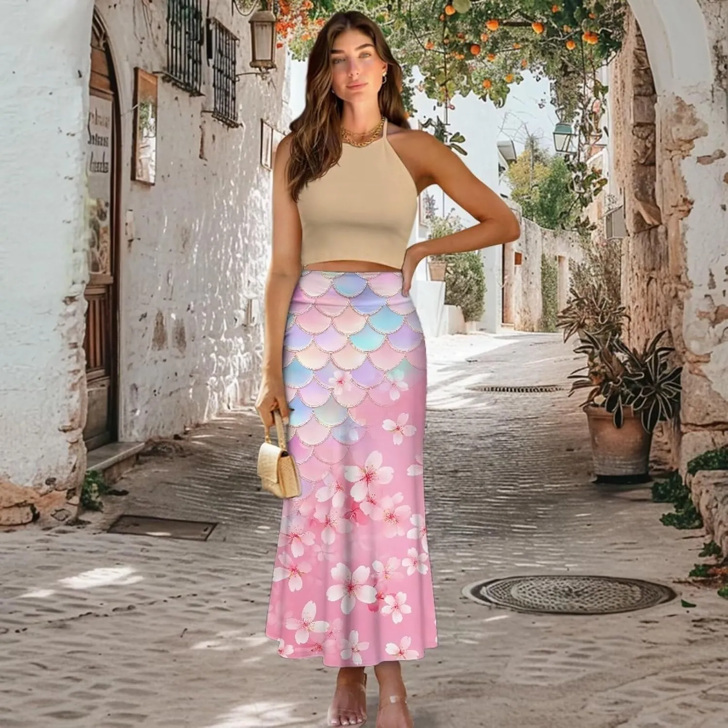 Skirts for Women Elastic Fishtail Bodycon Long Skirt High Waist A-Line Maxi Long Skirts Vacation Skirt for Lady