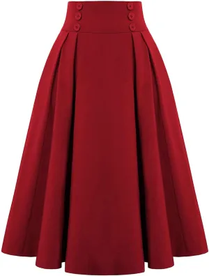 Skirts for Women Midi Length Fashion Pleated Casual High Skirt Waist Vintage Women Skirt Adjustable Pleated Skirt Girl