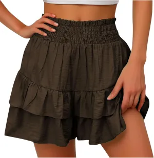 Skorts for Woman Ruched High Waisted Flowy Shorts Boho Ruffle Tiered Mini Skirts 2025 Trendy Casual Summer Outfits
