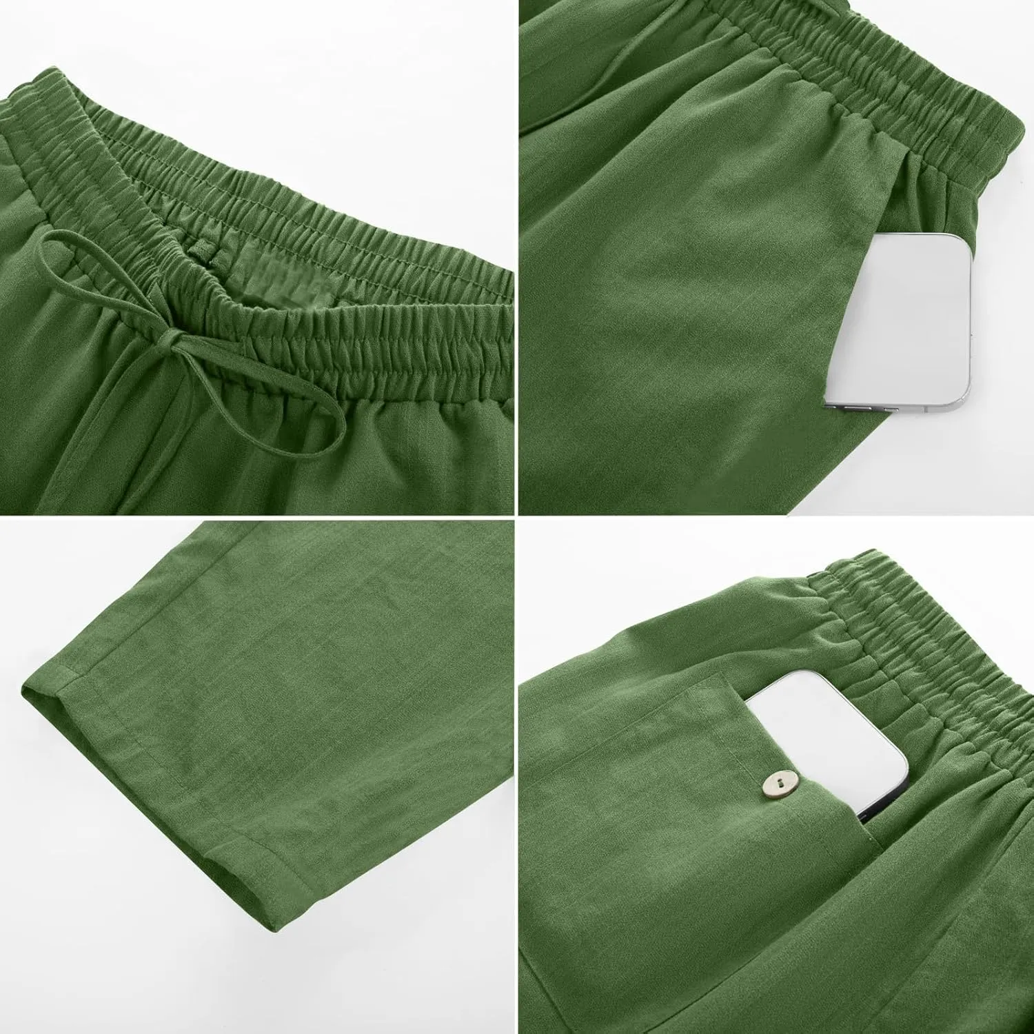Solid Pants for Women Cotton Drawstring Elastic High Waist Pant Summer Work Vacation Trousers with Pockets