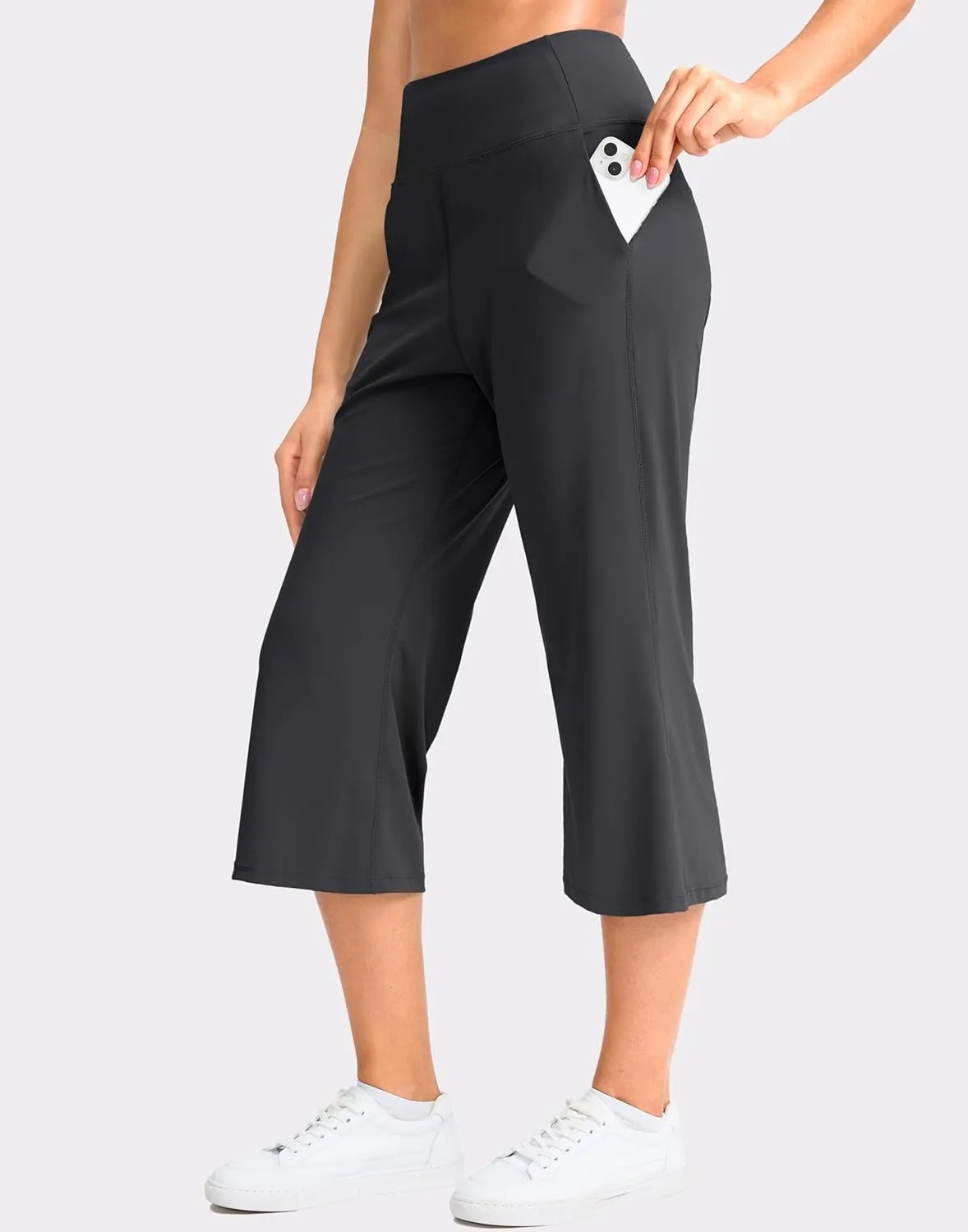 Soothfeel Capri Pants for Women Wide Leg Yoga Pants with Pockets High Waist Casual Dress Crop Pants