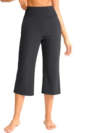Soothfeel Capri Pants for Women Wide Leg Yoga Pants with Pockets High Waist Casual Dress Crop Pants