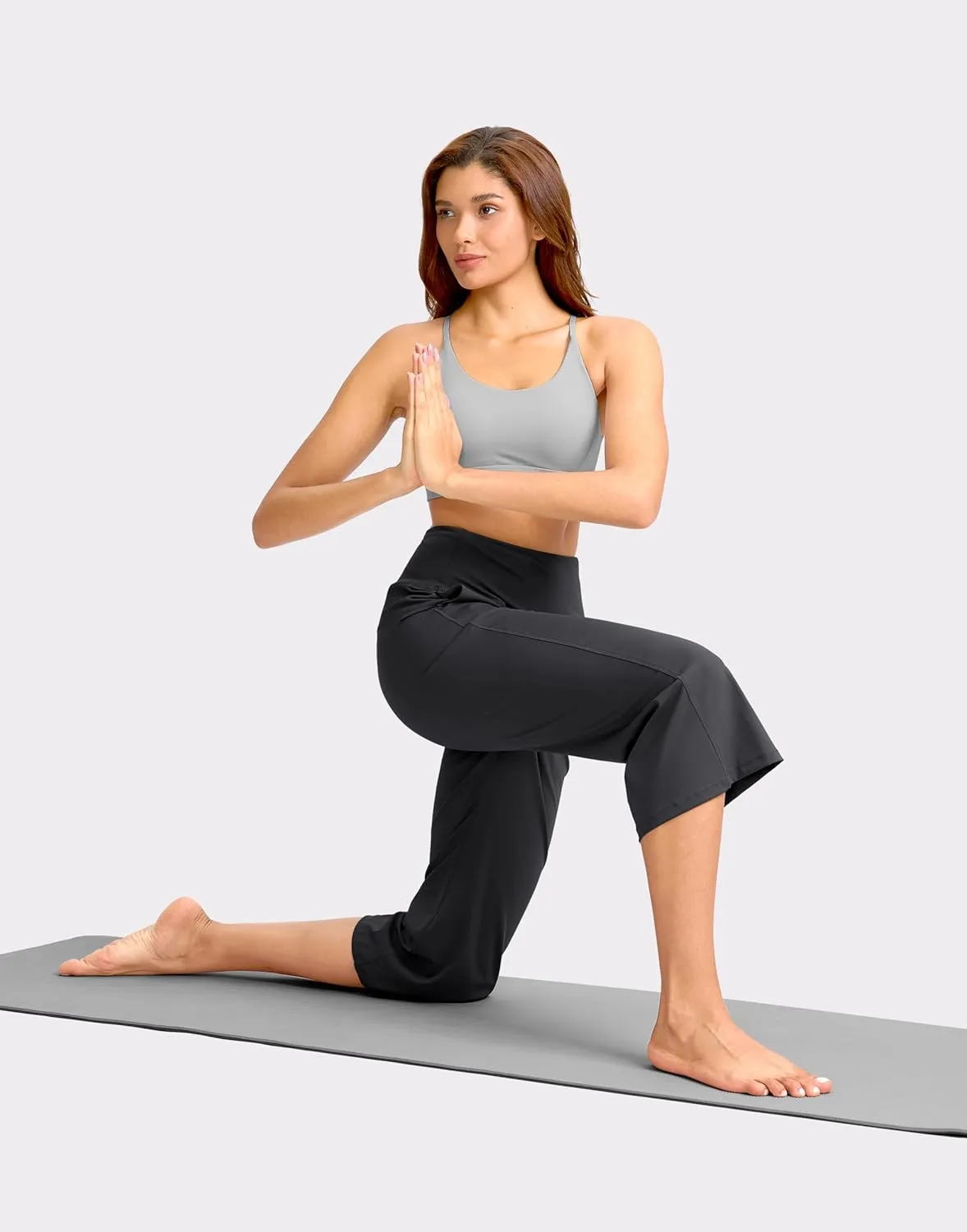 Soothfeel Capri Pants for Women Wide Leg Yoga Pants with Pockets High Waist Casual Dress Crop Pants