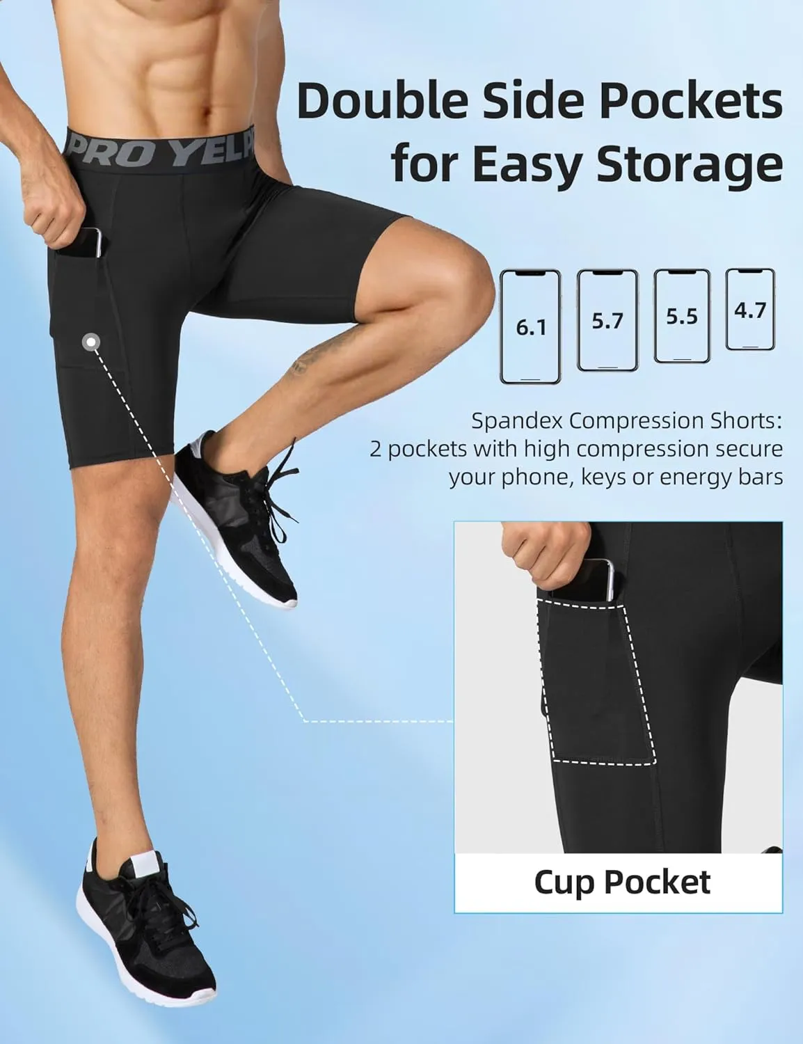 SPVISE Compression Shorts Men Spandex Sports Shorts Workout Running Gym Shorts Cool Dry Athletic Baselayer Underwear Pockets