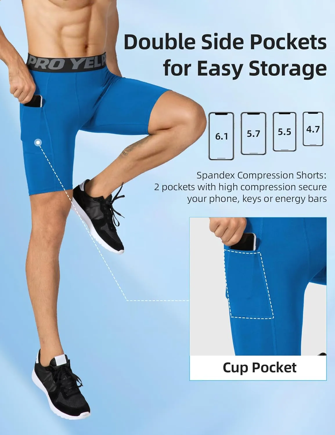 SPVISE Compression Shorts Men Spandex Sports Shorts Workout Running Gym Shorts Cool Dry Athletic Baselayer Underwear Pockets