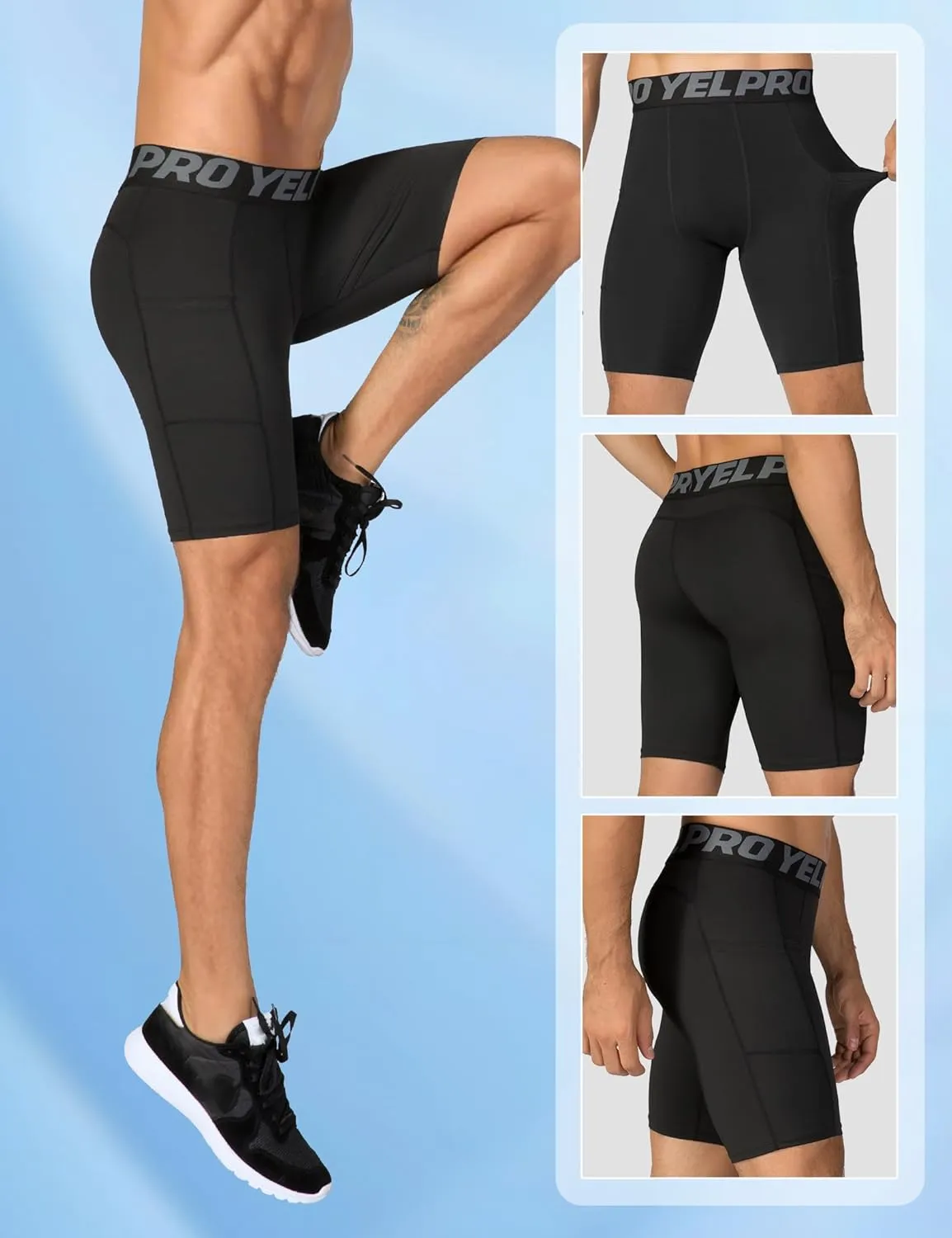SPVISE Compression Shorts Men Spandex Sports Shorts Workout Running Gym Shorts Cool Dry Athletic Baselayer Underwear Pockets