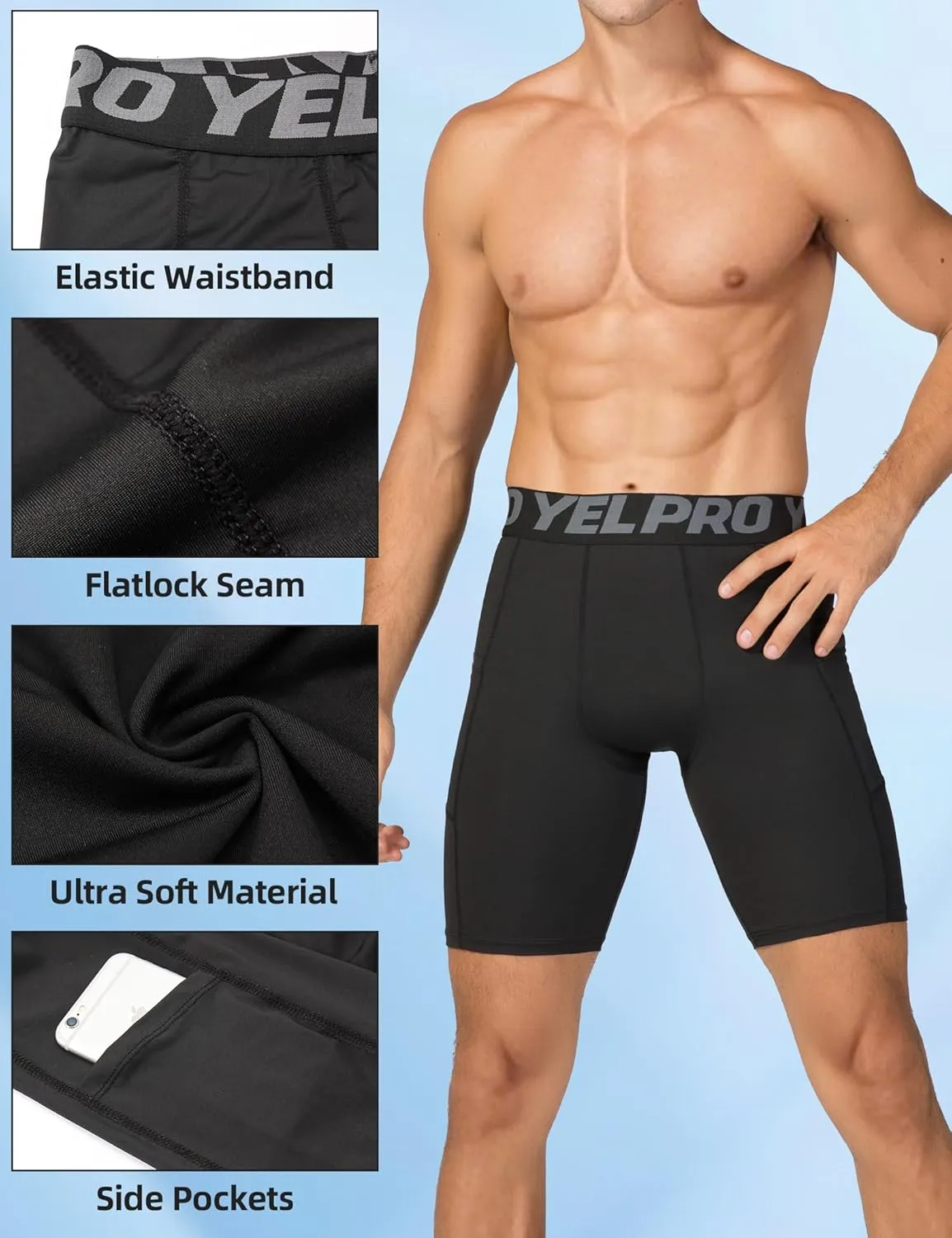 SPVISE Compression Shorts Men Spandex Sports Shorts Workout Running Gym Shorts Cool Dry Athletic Baselayer Underwear Pockets