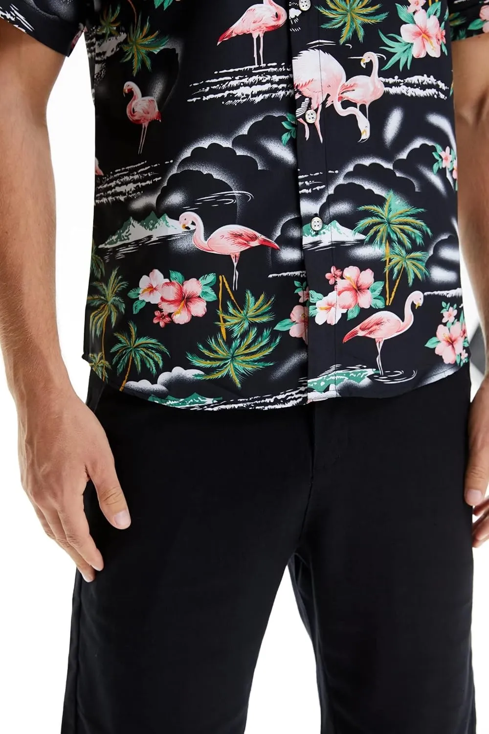 SSLR Pack Hawaiian Shirt for Men Flamingo Short Sleeve Casual Button Down Shirts Summer Beach Shirt