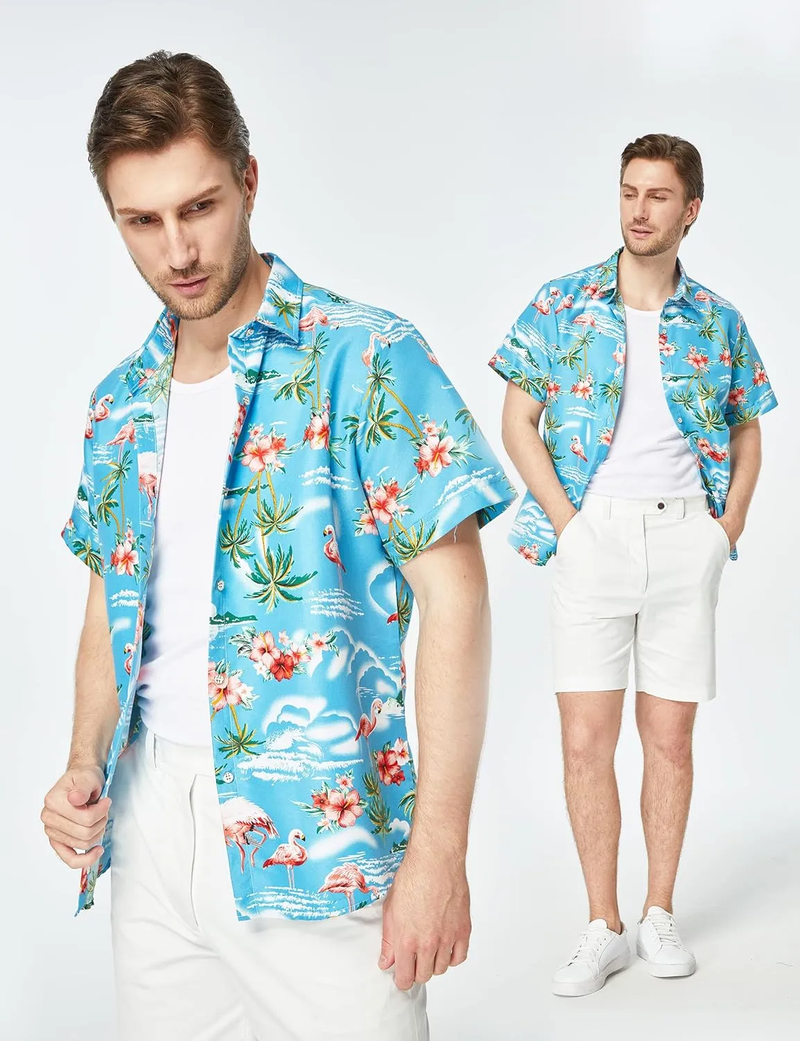 SSLR Pack Hawaiian Shirt for Men Flamingo Short Sleeve Casual Button Down Shirts Summer Beach Shirt