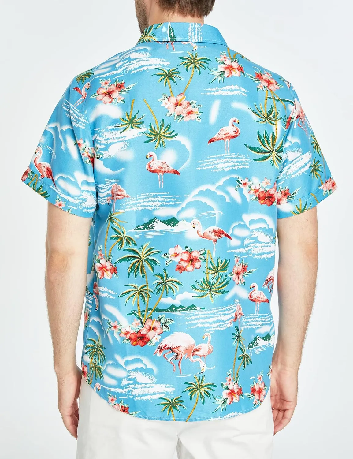SSLR Pack Hawaiian Shirt for Men Flamingo Short Sleeve Casual Button Down Shirts Summer Beach Shirt