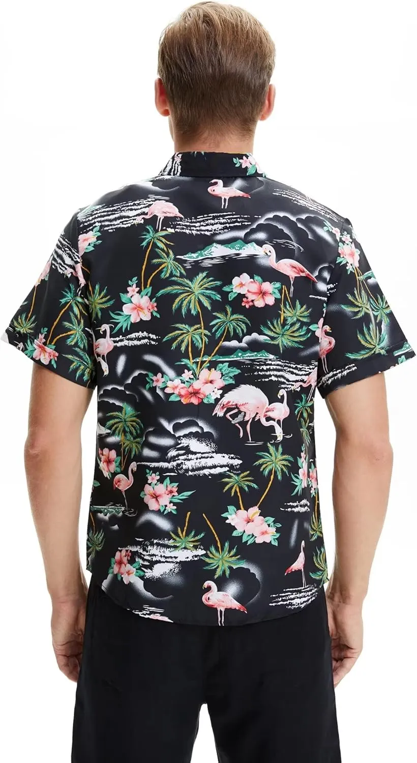 SSLR Pack Hawaiian Shirt for Men Flamingo Short Sleeve Casual Button Down Shirts Summer Beach Shirt
