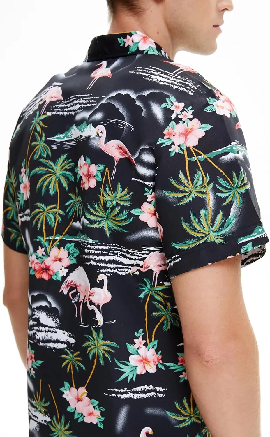 SSLR Pack Hawaiian Shirt for Men Flamingo Short Sleeve Casual Button Down Shirts Summer Beach Shirt