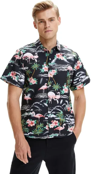SSLR Pack Hawaiian Shirt for Men Flamingo Short Sleeve Casual Button Down Shirts Summer Beach Shirt