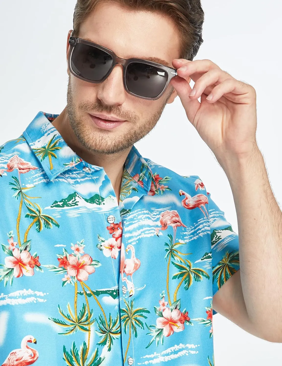 SSLR Pack Hawaiian Shirt for Men Flamingo Short Sleeve Casual Button Down Shirts Summer Beach Shirt