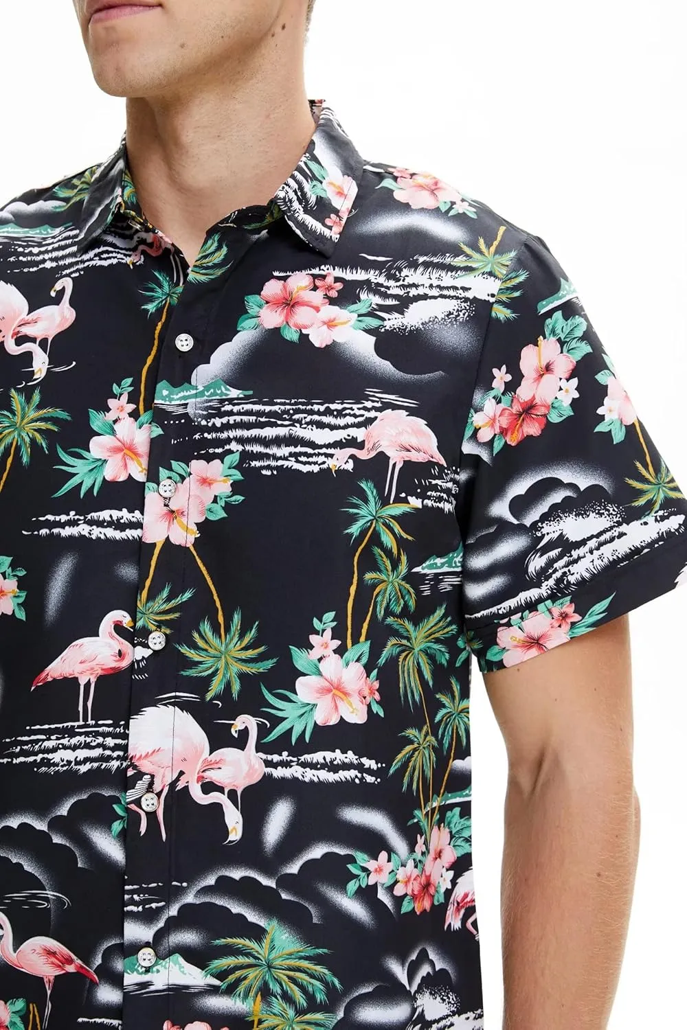 SSLR Pack Hawaiian Shirt for Men Flamingo Short Sleeve Casual Button Down Shirts Summer Beach Shirt