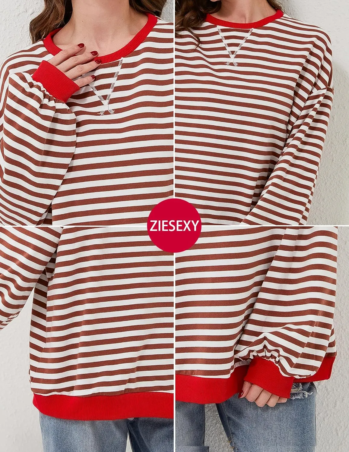 Striped Shirt Women Oversized Sweatshirt Color Block Long Sleeve Crew Neck Sweatshirt Loose Pullover Shirt Top