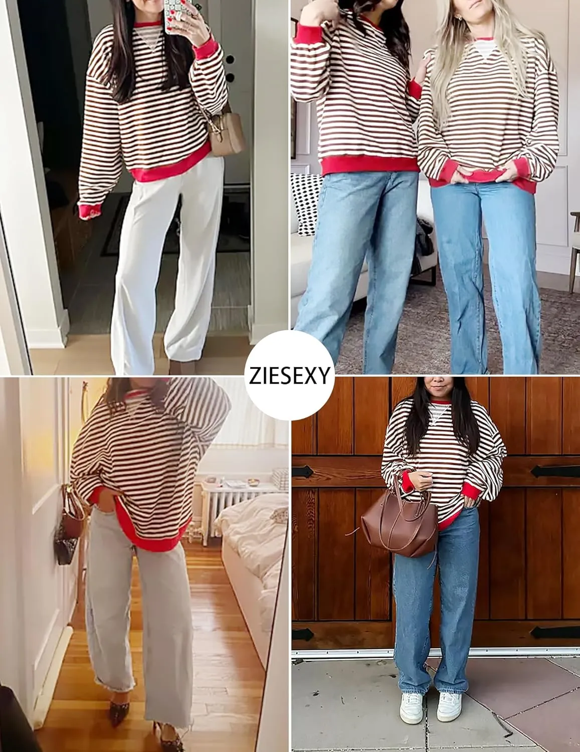 Striped Shirt Women Oversized Sweatshirt Color Block Long Sleeve Crew Neck Sweatshirt Loose Pullover Shirt Top