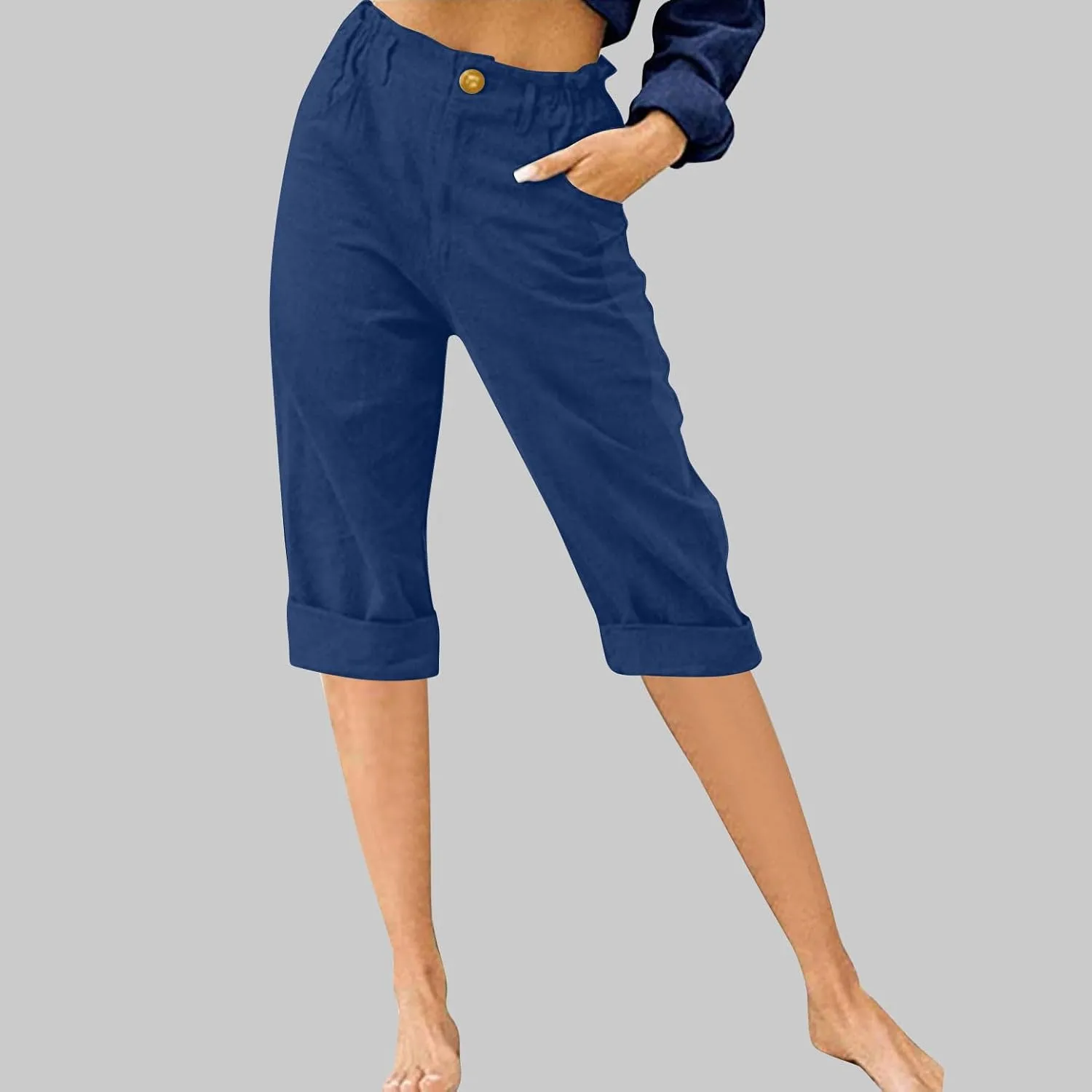 Summer Knee Length Pants for Women Vacation Cropped Trouser Beach Casual Capri Pants Trendy Beachwear Capris Clothes