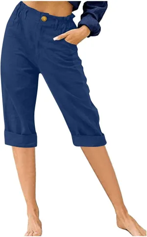 Summer Knee Length Pants for Women Vacation Cropped Trouser Beach Casual Capri Pants Trendy Beachwear Capris Clothes