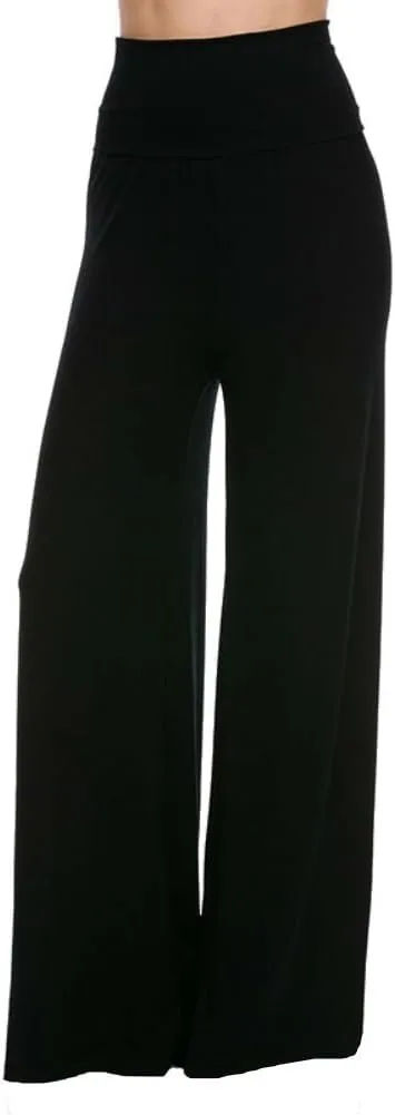 Superline Womens Wide Leg High Fold Over Waist Palazzo Pants Black Solid X-Large