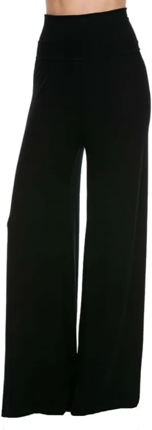 Superline Womens Wide Leg High Fold Over Waist Palazzo Pants Black Solid X-Large