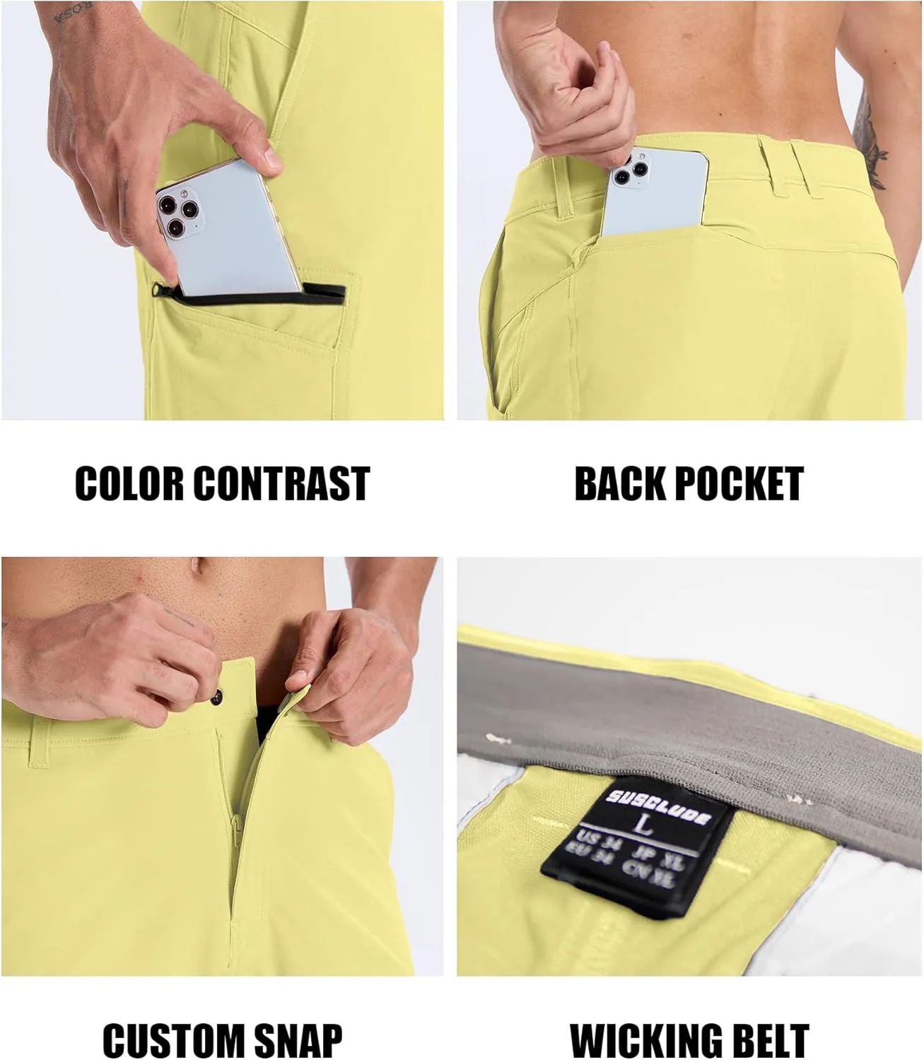 Susclude Men's Casual Shorts Stretch Golf Shorts 10" Quick Dry Summer Fishing Hiking Work Shorts with 6 Pockets