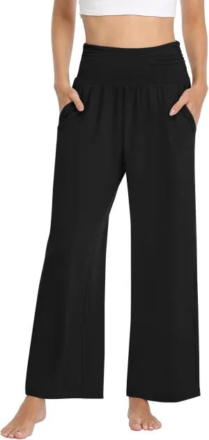 TARSE Womens Wide Leg Pants Casual Loose Yoga Sweatpants Comfy Lounge Pajama Flowy Pants Pockets