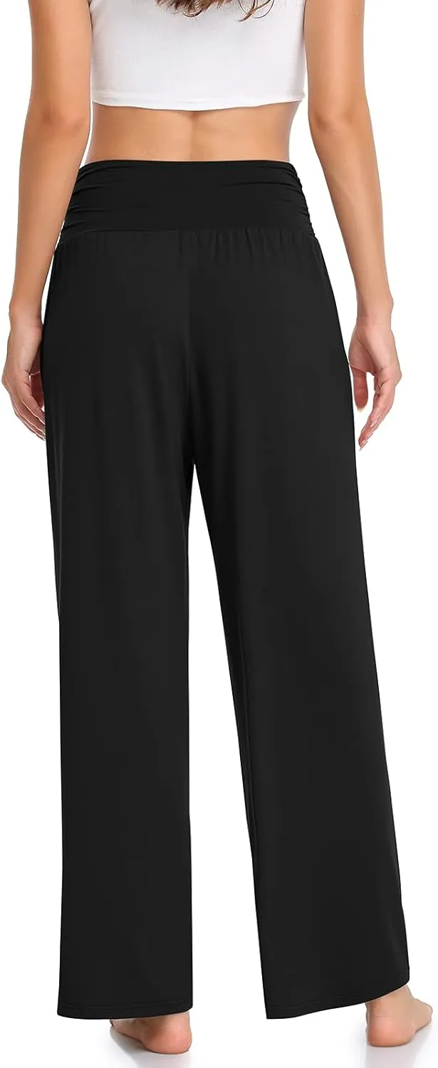 TARSE Womens Wide Leg Pants Casual Loose Yoga Sweatpants Comfy Lounge Pajama Flowy Pants Pockets
