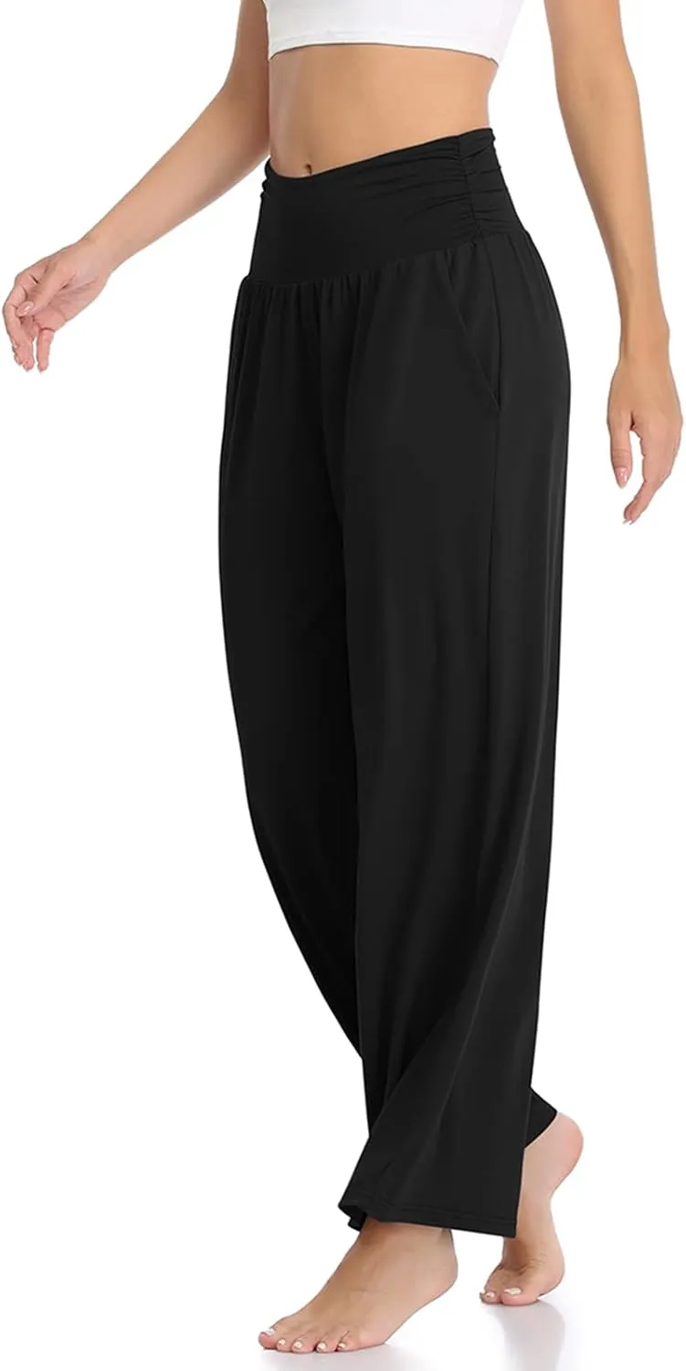 TARSE Womens Wide Leg Pants Casual Loose Yoga Sweatpants Comfy Lounge Pajama Flowy Pants Pockets