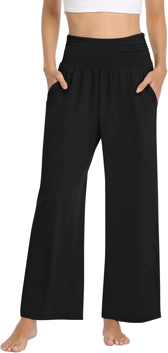 TARSE Womens Wide Leg Pants Casual Loose Yoga Sweatpants Comfy Lounge Pajama Flowy Pants Pockets