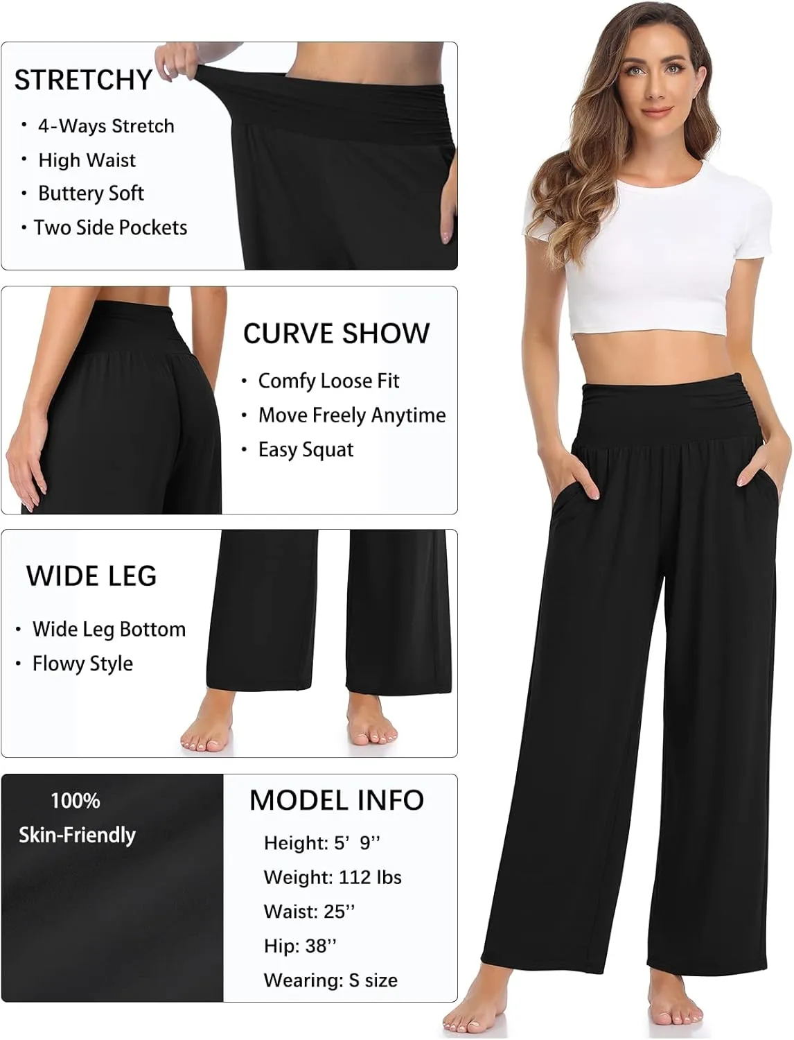 TARSE Womens Wide Leg Pants Casual Loose Yoga Sweatpants Comfy Lounge Pajama Flowy Pants Pockets