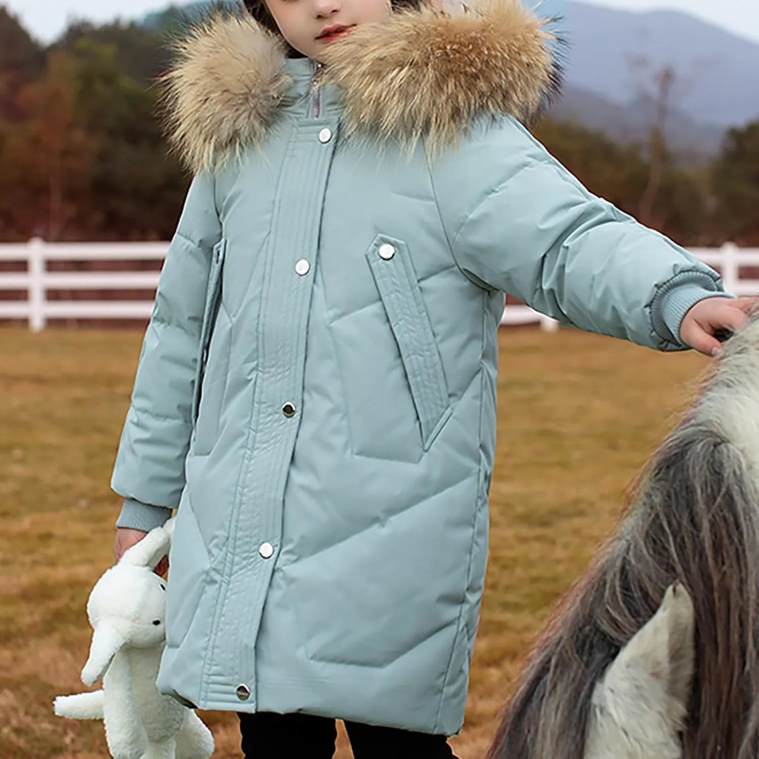 Teens Girls Long Heavyweight Puffer Jacket with Fur Hood Kids Fashion Thick Padded Down Jacket Winter Warm Outwear