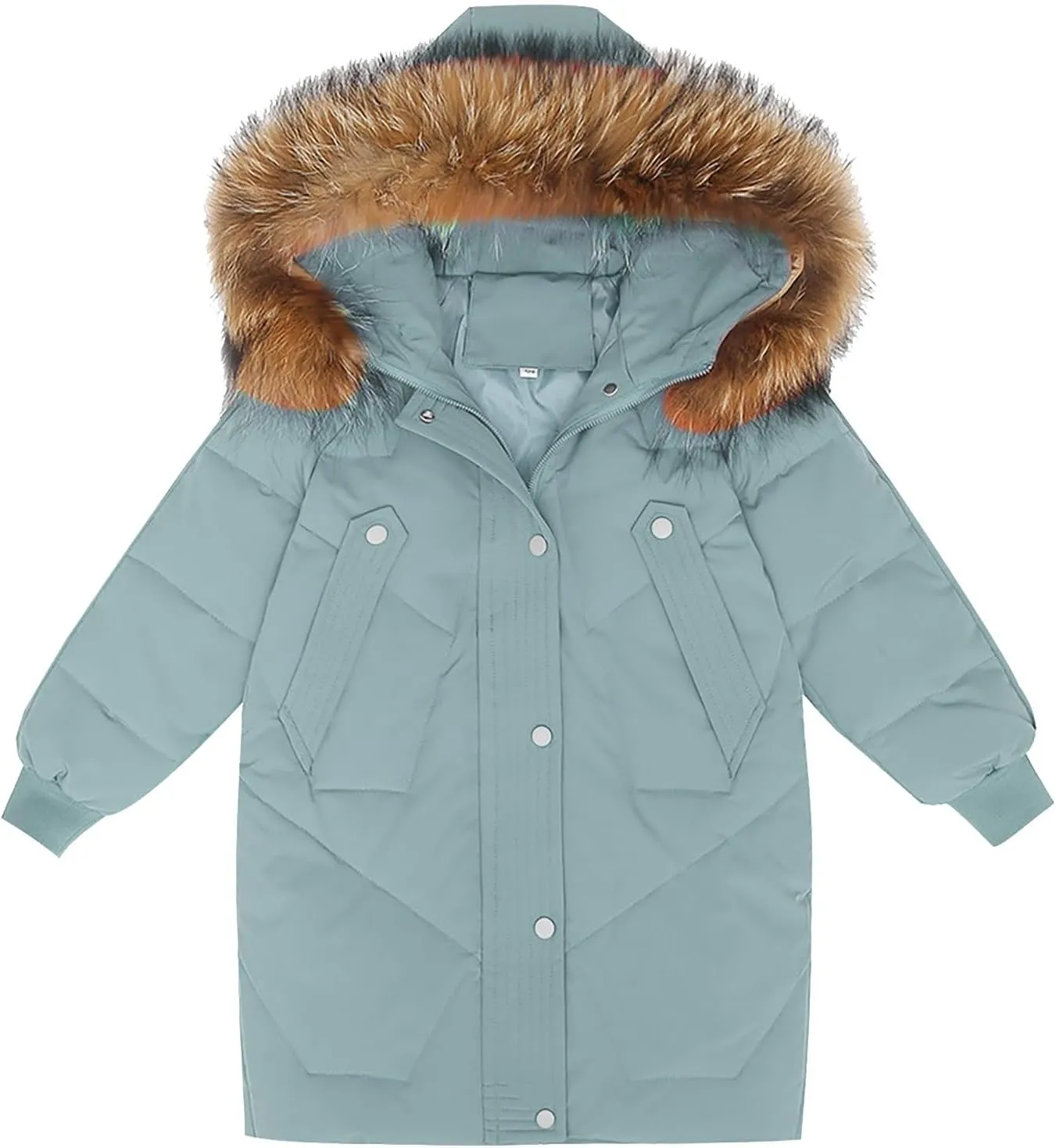 Teens Girls Long Heavyweight Puffer Jacket with Fur Hood Kids Fashion Thick Padded Down Jacket Winter Warm Outwear