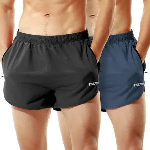 TENJOY Men's Running Shorts Gym Athletic Workout Shorts for Men 3 inch Sports Shorts with Zipper Pocket