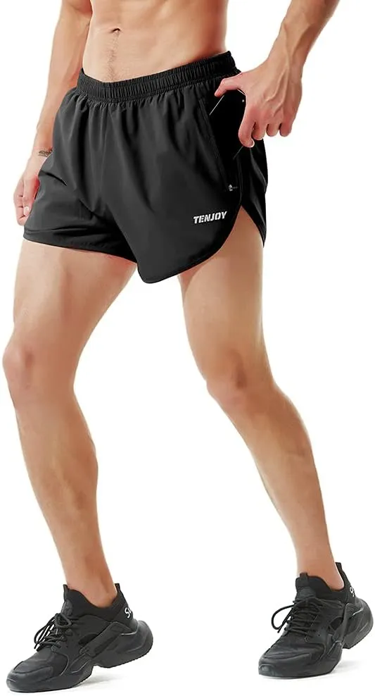 TENJOY Men's Running Shorts Gym Athletic Workout Shorts for Men 3 inch Sports Shorts with Zipper Pocket