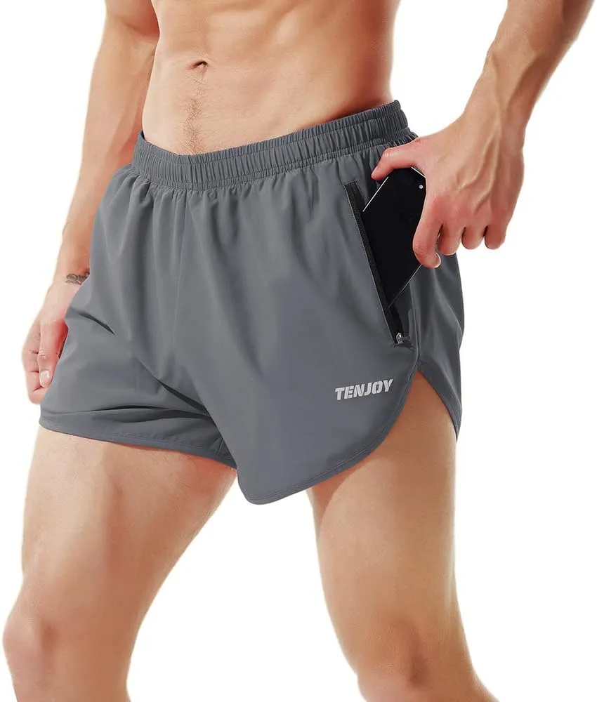 TENJOY Men's Running Shorts Gym Athletic Workout Shorts for Men 3 inch Sports Shorts with Zipper Pocket