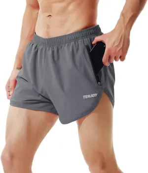 TENJOY Men's Running Shorts Gym Athletic Workout Shorts for Men 3 inch Sports Shorts with Zipper Pocket