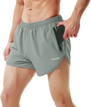 TENJOY Men's Running Shorts Gym Athletic Workout Shorts for Men 3 inch Sports Shorts with Zipper Pocket