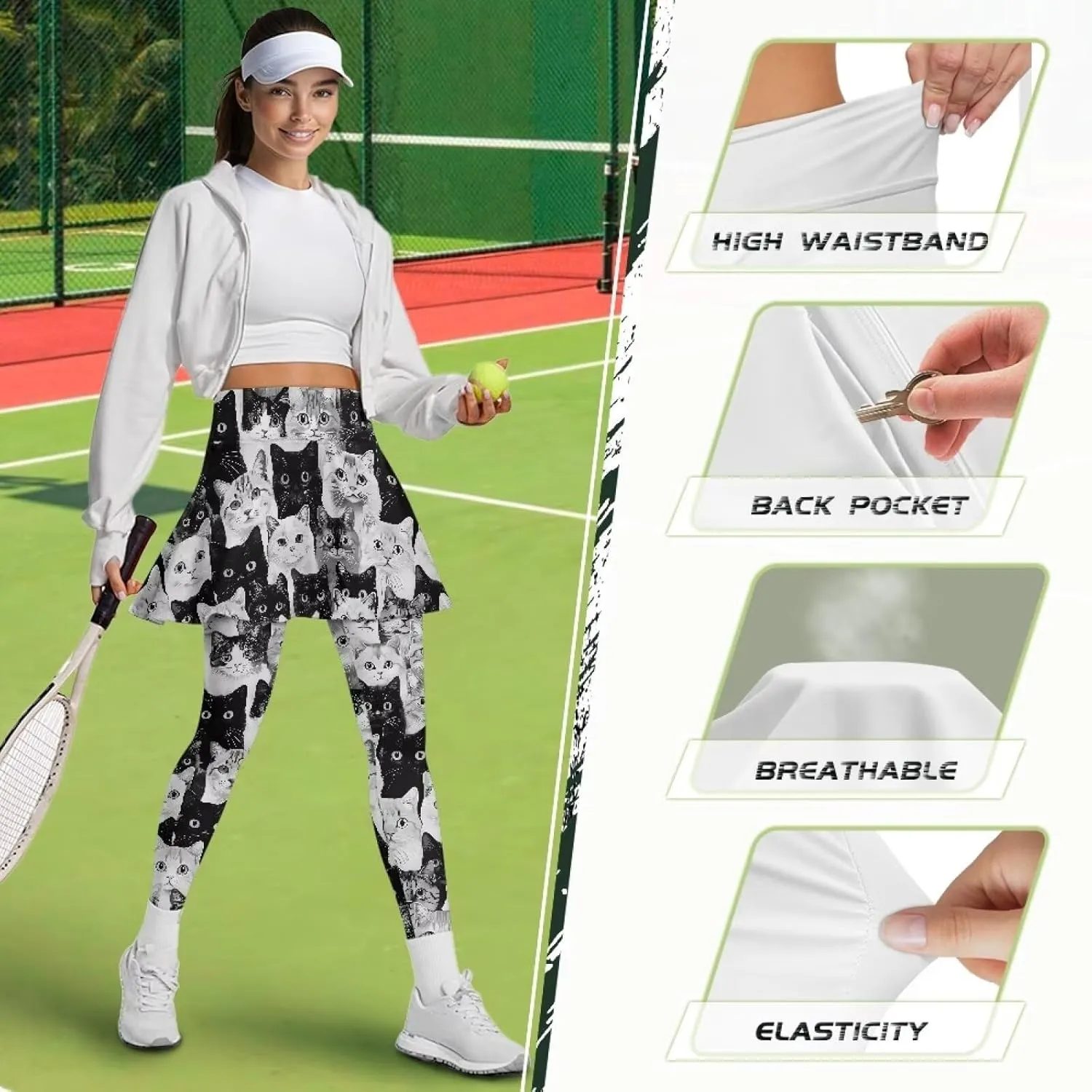 Tennis Skirted Leggings for Women Soft High Waist Leggings Athletic Skirt Tummy Control Leggings Skirt XS-3XL
