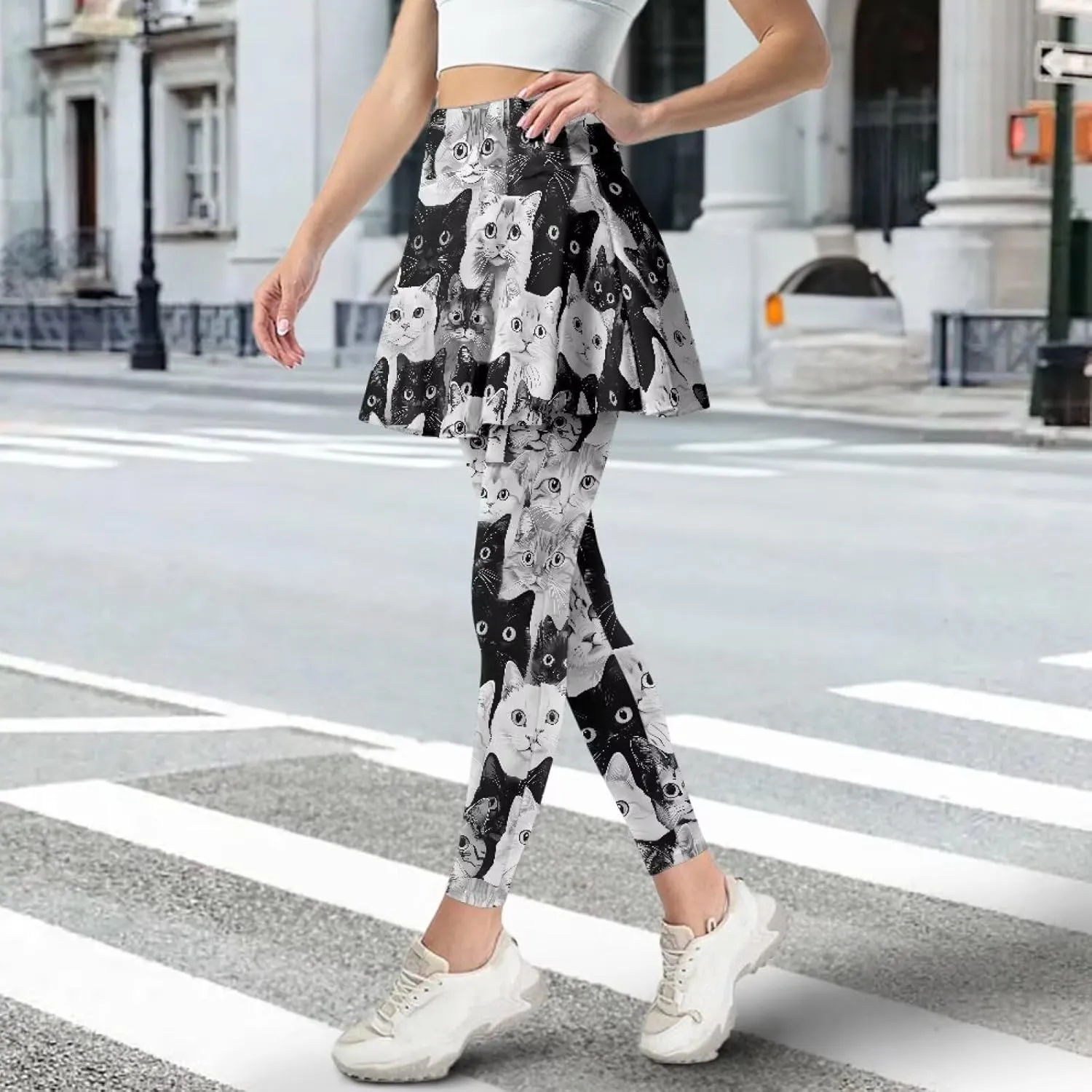 Tennis Skirted Leggings for Women Soft High Waist Leggings Athletic Skirt Tummy Control Leggings Skirt XS-3XL