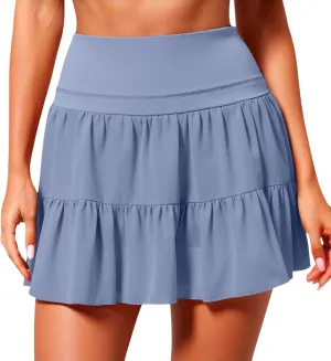 Tennis Skirts for Women with Shorts High Elastic Waist Ruffles Workout Running Skirts with Pocket Sports Athletic Skorts