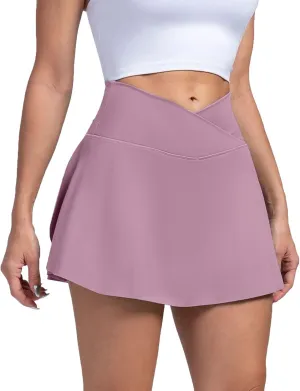 Tennis Skirts for Women with Shorts V Cross High Waisted Tummy Control Golf Skirt Gym Workout Skorts with Pockets