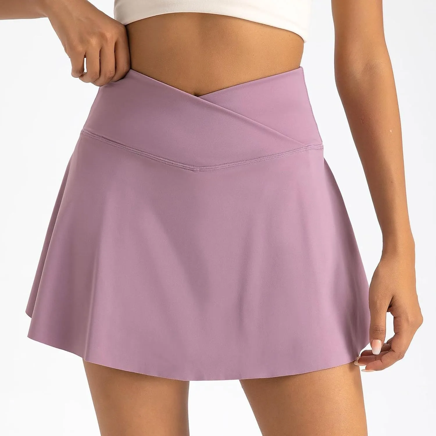 Tennis Skirts for Women with Shorts V Cross High Waisted Tummy Control Golf Skirt Gym Workout Skorts with Pockets
