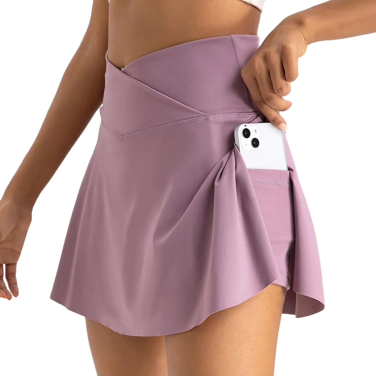 Tennis Skirts for Women with Shorts V Cross High Waisted Tummy Control Golf Skirt Gym Workout Skorts with Pockets