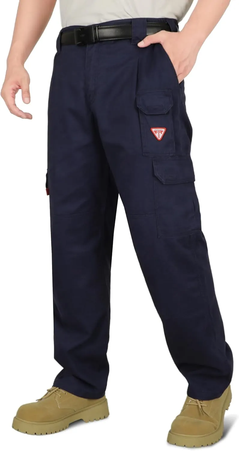 TICOMELA FR Pants for Men Flame Resistant Cargo Pants Lightweight 100% Cotton NFPA2112 7.5oz Elastic Waist Pants