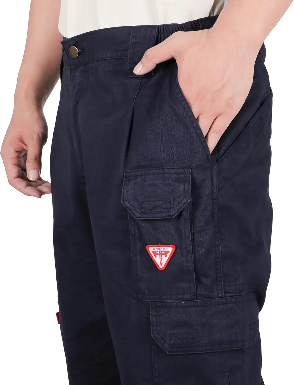 TICOMELA FR Pants for Men Flame Resistant Cargo Pants Lightweight 100% Cotton NFPA2112 7.5oz Elastic Waist Pants