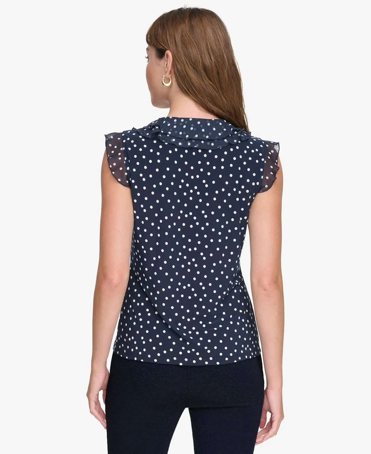 Tommy Hilfiger Women's Work Shirt Sleeveless Ruffle Front Shirts
